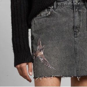 All Saints Embroidered Denim Skirt